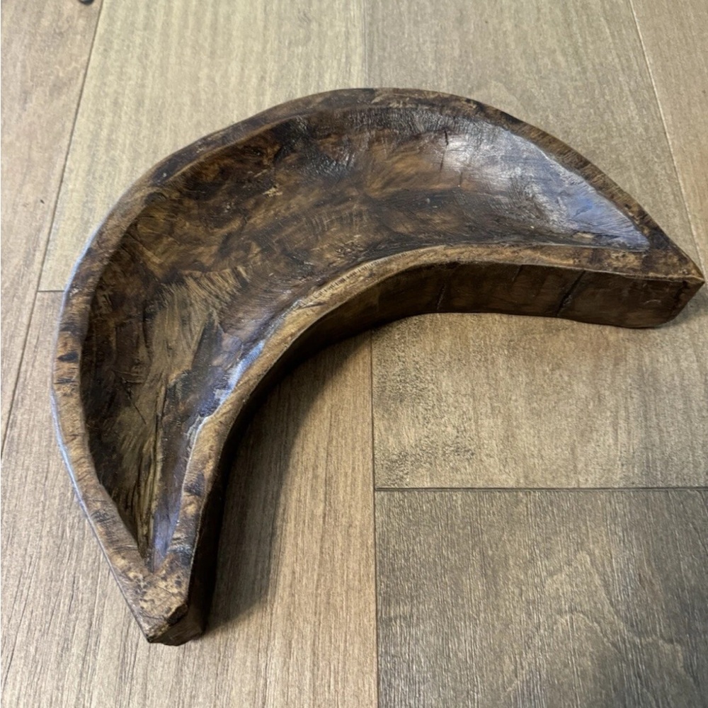 Hand-Carved Crescent Wooden Bowl - Brown